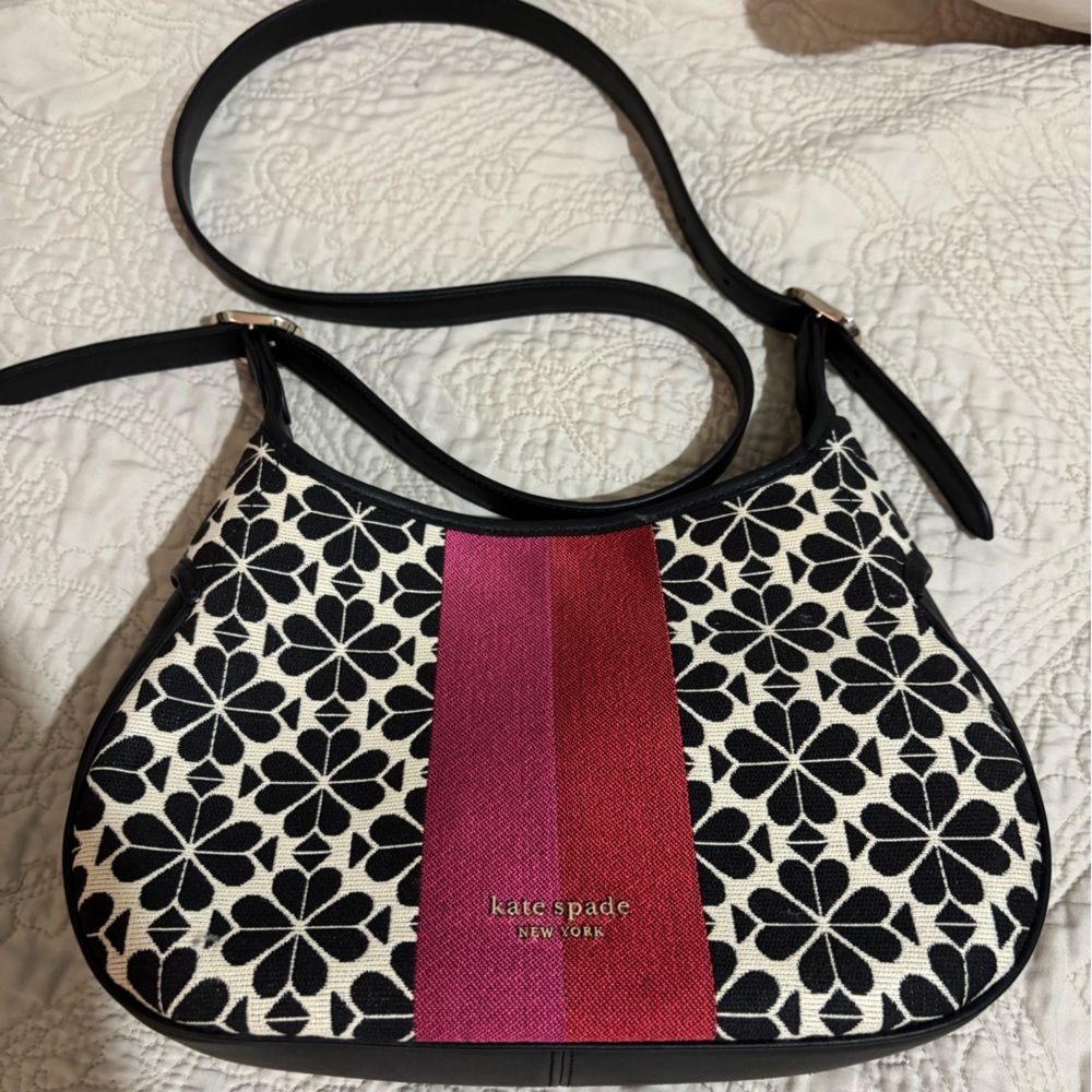 Kate Spade Black and Magenta Floral Shoulder Bag